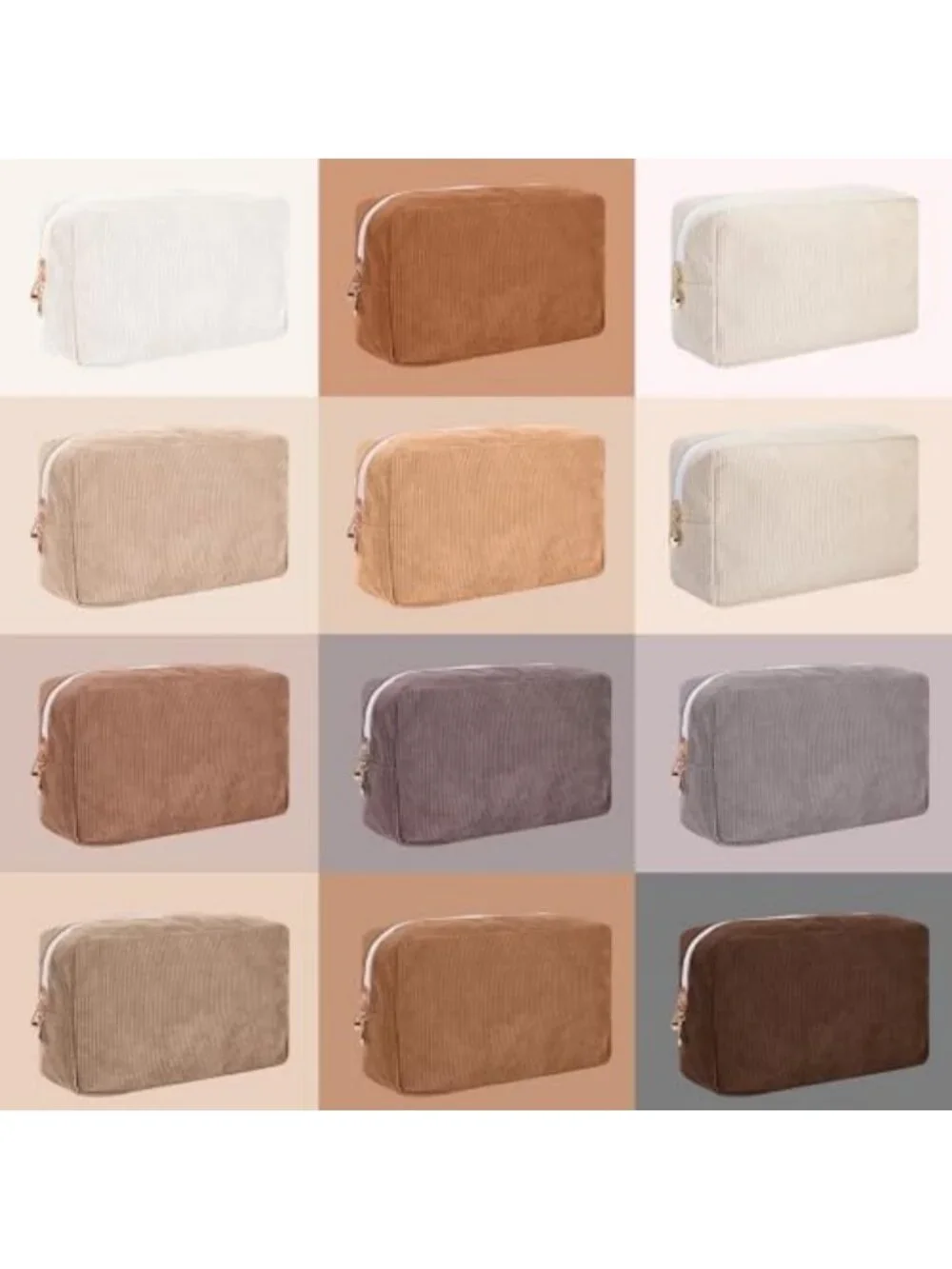 12 Pcs Large Corduroy Makeup Bags - Stylish DIY Cosmetic Pouches in Vibrant